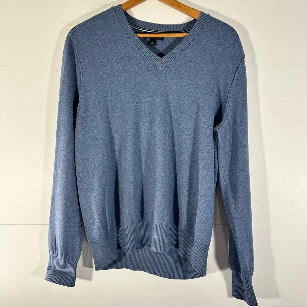 Banana Republic Cotton Cashmere Men's Blue Heather V-Neck Sweater